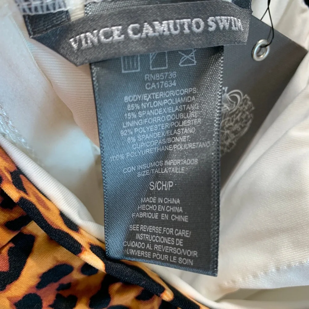 Vince Camuto Leopard Print Chain Strap Halter Blouson Tankini Top Small V10274